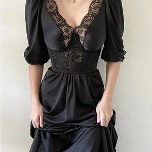 Olivia Mark - Contrast Satin and Lace Puff Sleeve Evening Dress NWT